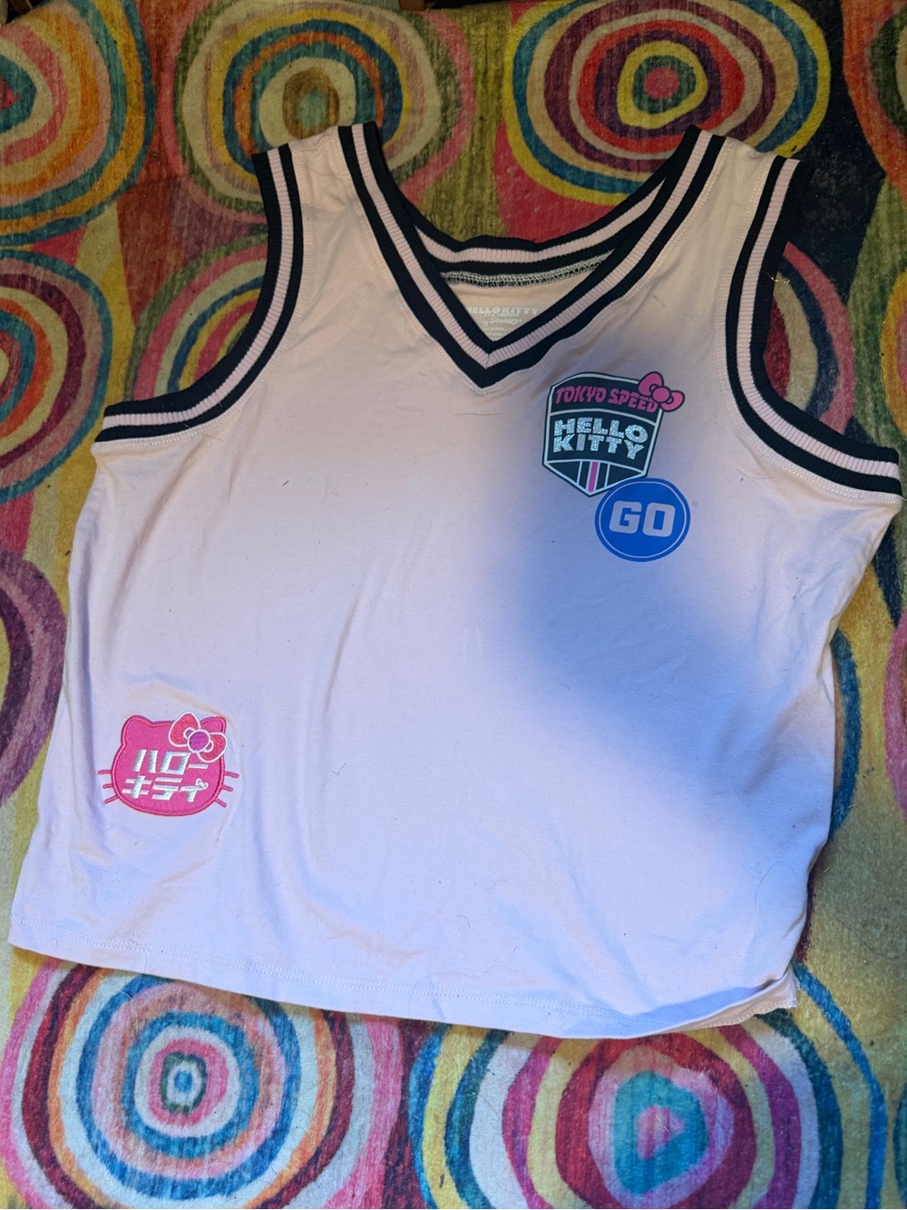 Hello Kitty Light Pink Racer Tank Top with Navy Trim